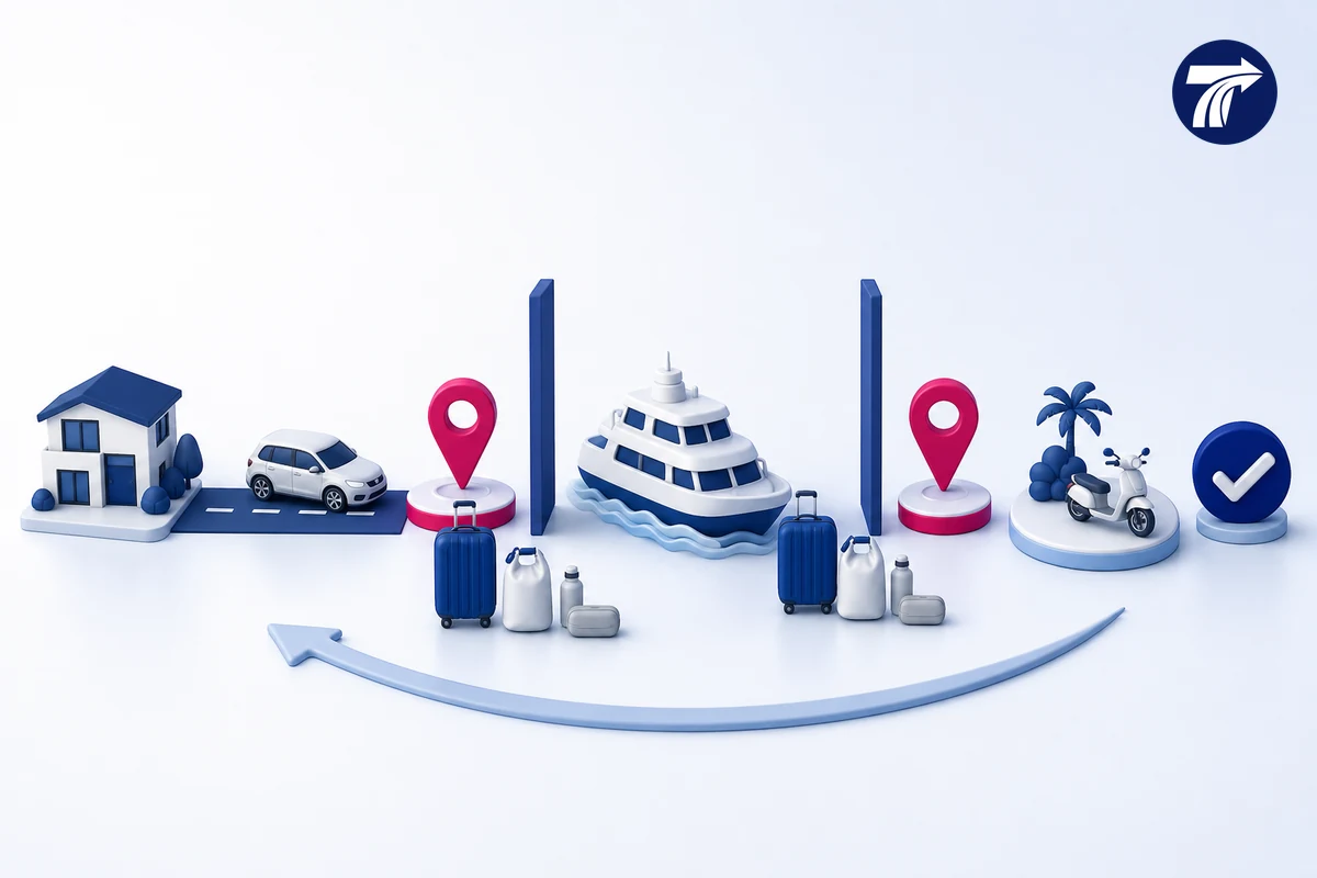 Luggage planning across road pier boat and island handoffs