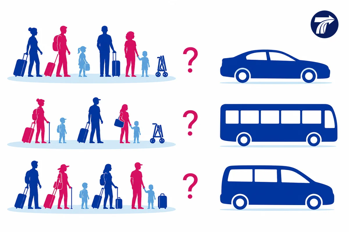 Illustrative family group and complete baggage assessment across transport handoffs