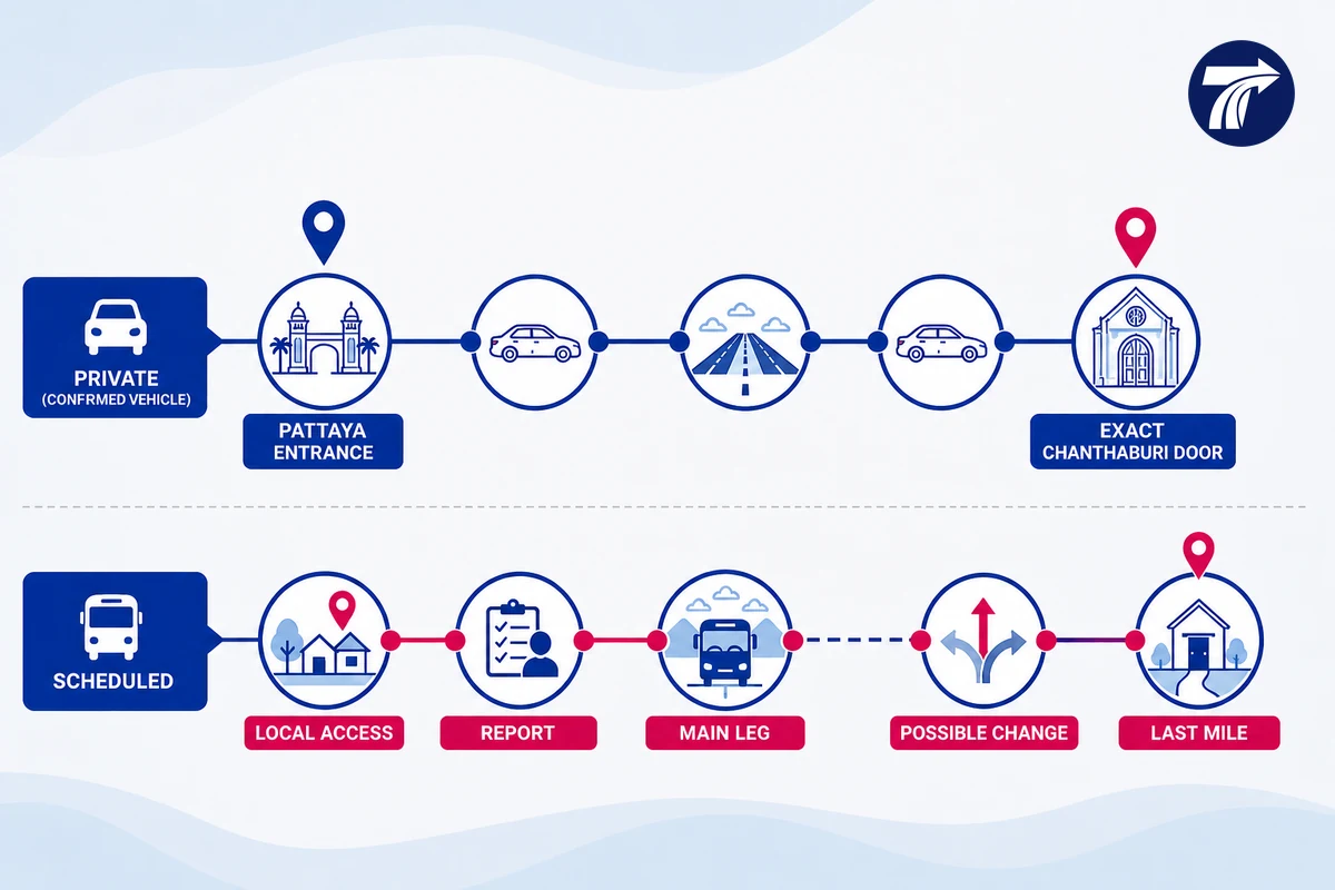 Complete door-to-door journey chain from Pattaya to a Chanthaburi property