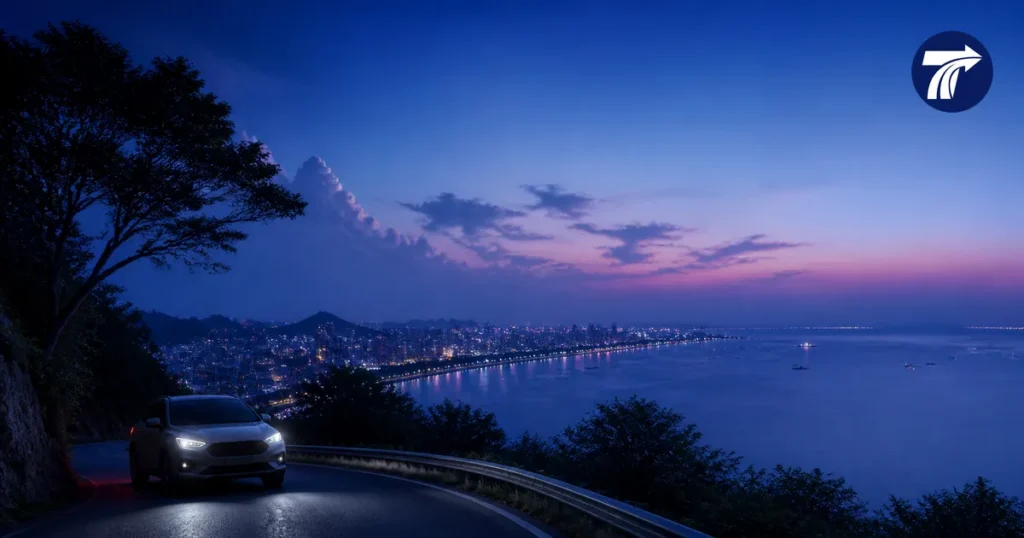 Illustrative Pattaya evening route with a viewpoint and market cues