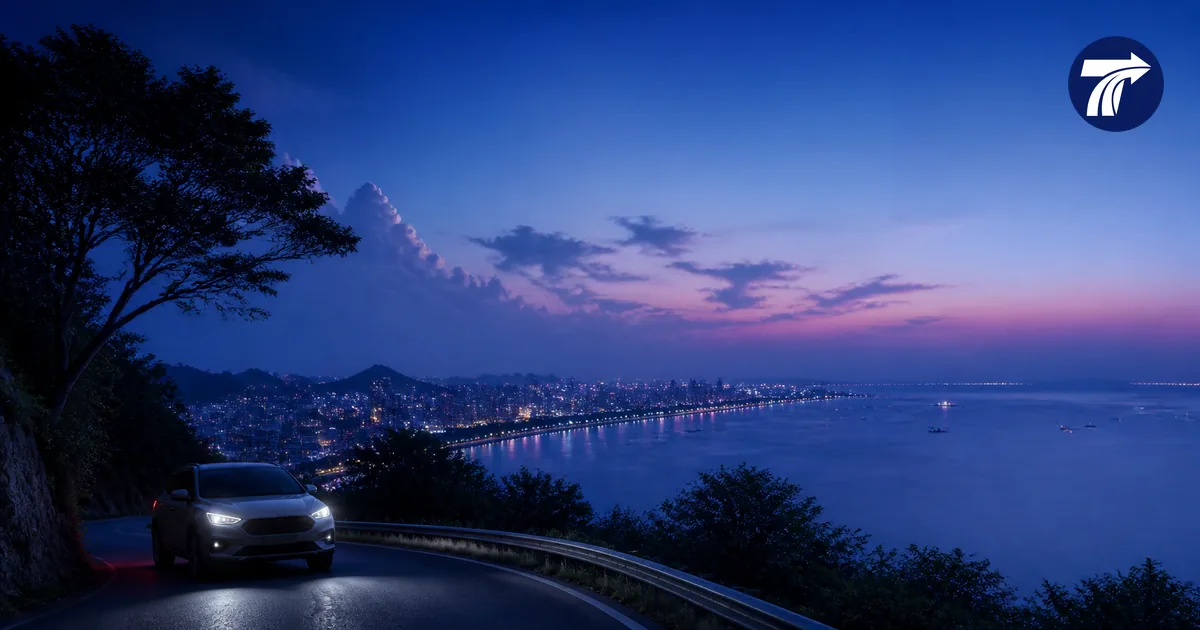 Illustrative Pattaya evening route with a viewpoint and market cues