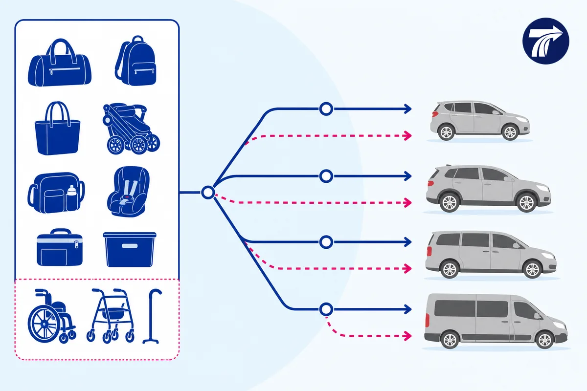Illustrative declaration of bags pushchair and oversized family items