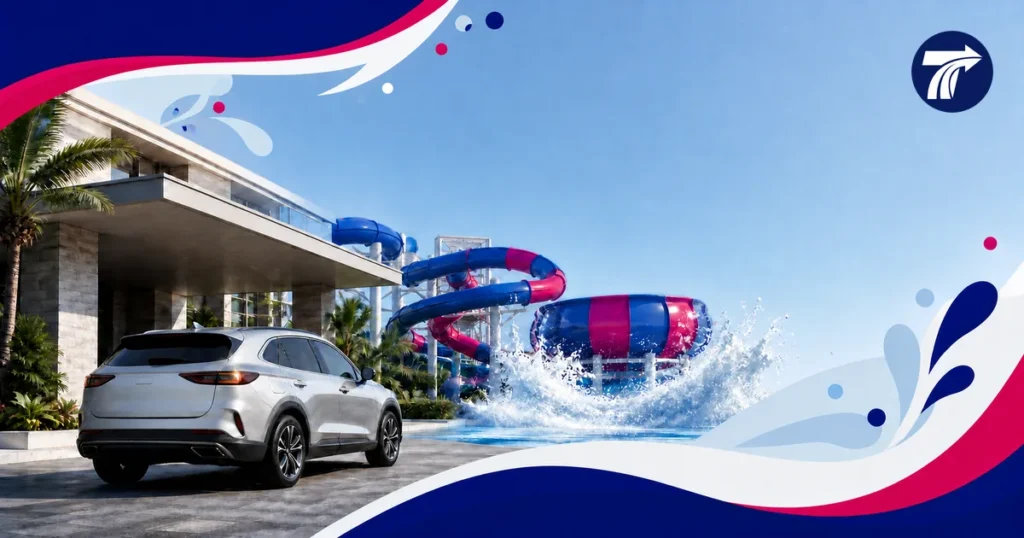 Illustrative water-park transport planning from a Pattaya hotel