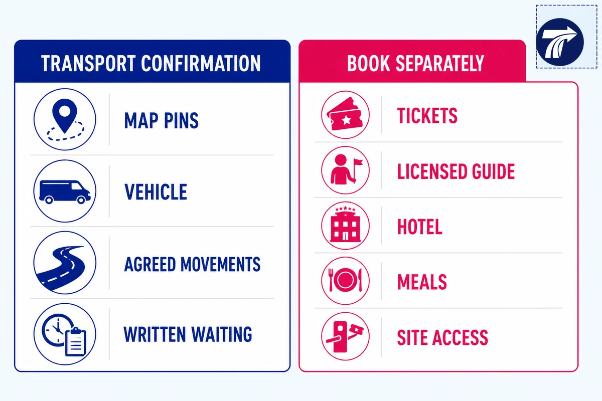 Illustrative scope diagram separating private transport from attraction and trip arrangements
