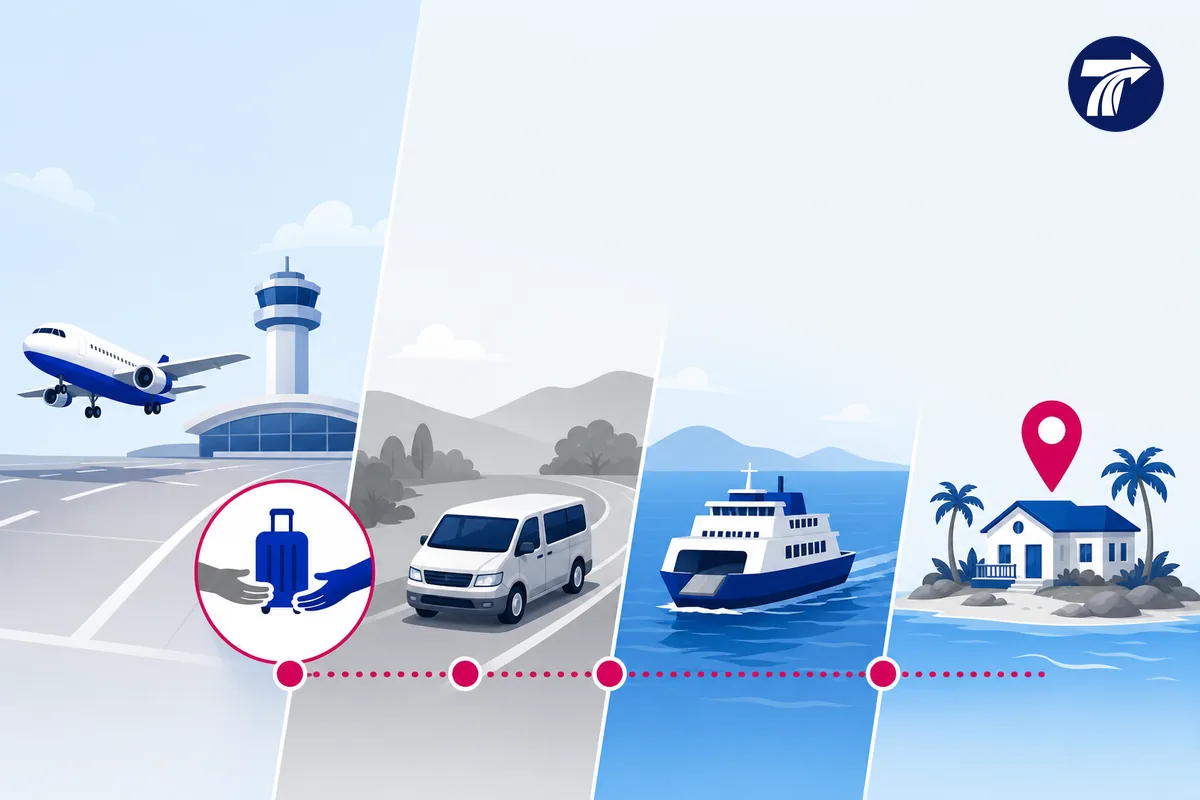 Illustrative Trat Airport arrival followed by separate ground ferry and island stages