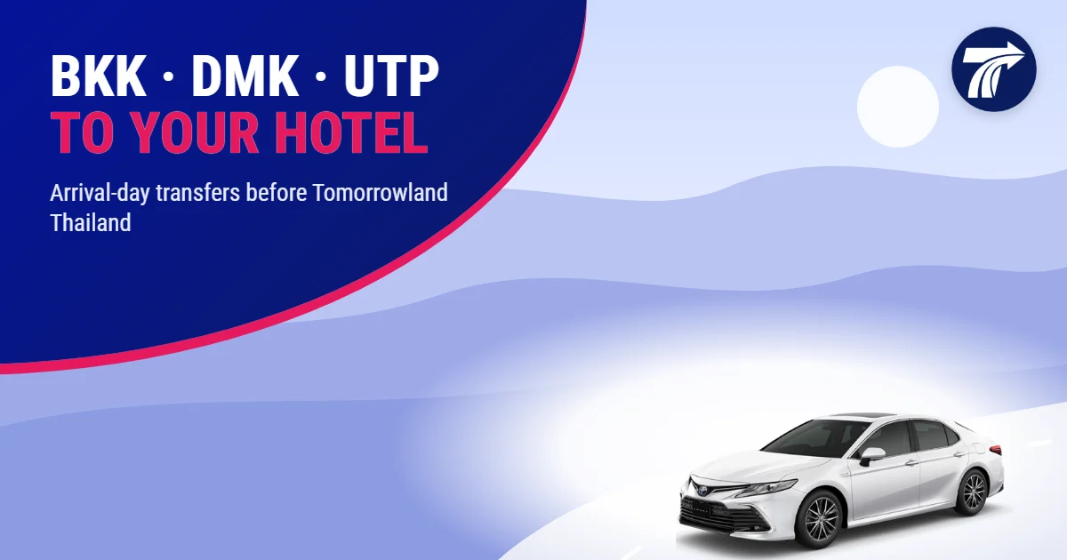 Illustrative cover: sedan airport transfer from BKK, DMK or U-Tapao to a Pattaya hotel