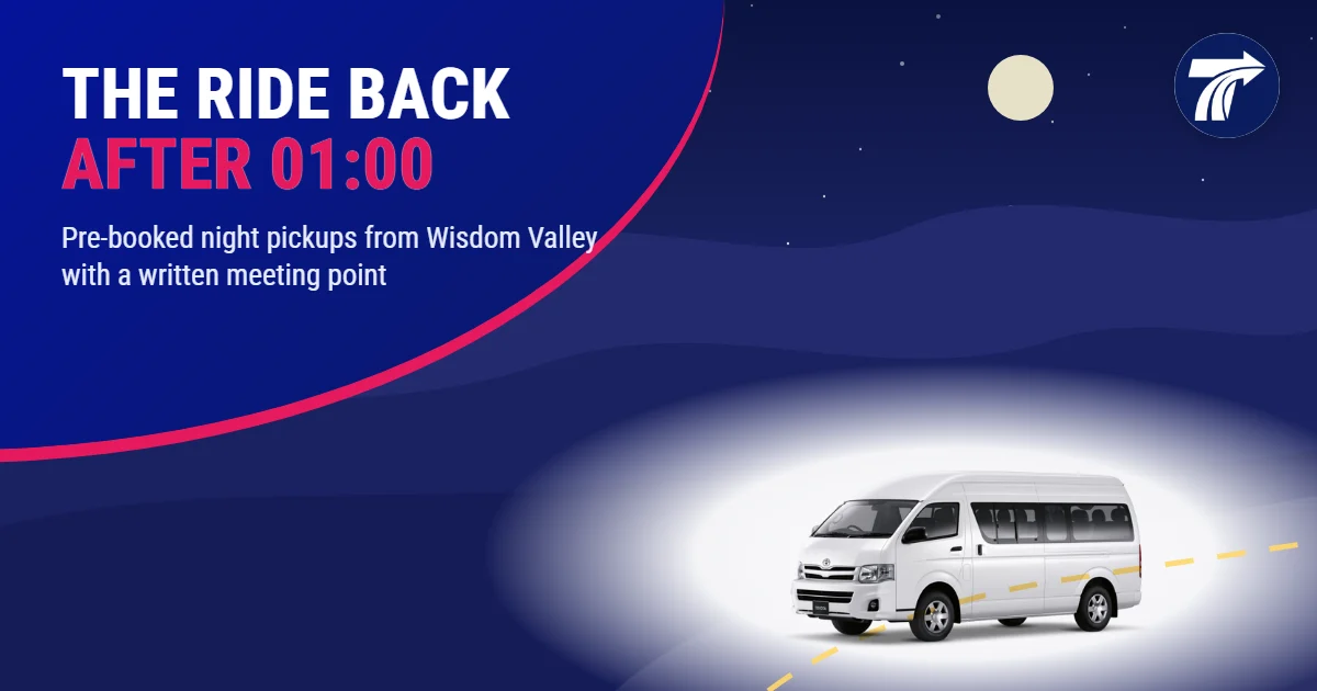 Illustrative cover: pre-booked van waiting at a lit roadside pickup point at night
