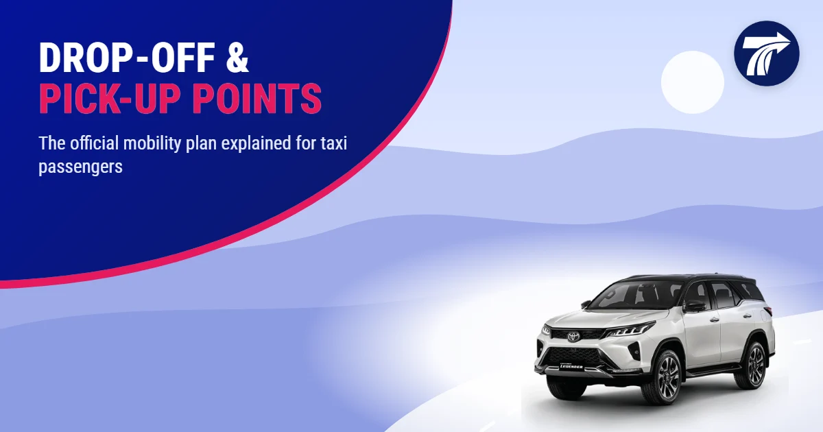 Illustrative cover: SUV at a drop-off and pick-up point for taxi passengers