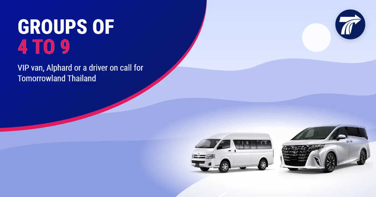 Illustrative cover: VIP van and Toyota Alphard for groups of four to nine